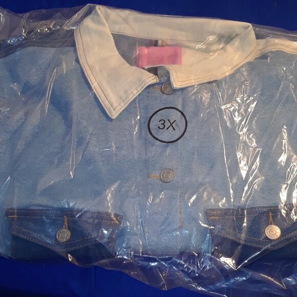 PLUS AZALEA WANG CAGED PANELED DENIM JACKET - Picture 9 of 9